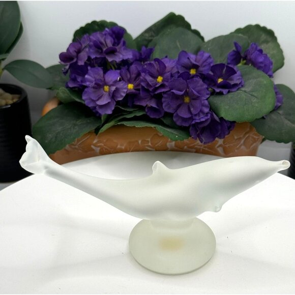 Vintage 1990's Frosted Art Glass Dolphin On Base Signed by Artist - Picture 2 of 9